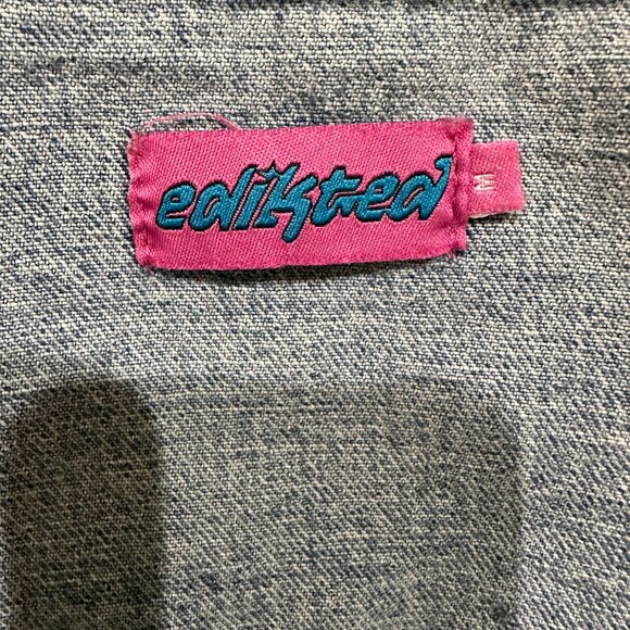 Edikted Cropped Denim Jacket & Malia Printed Wide Leg Jeans Streetwear - Picture 6 of 16